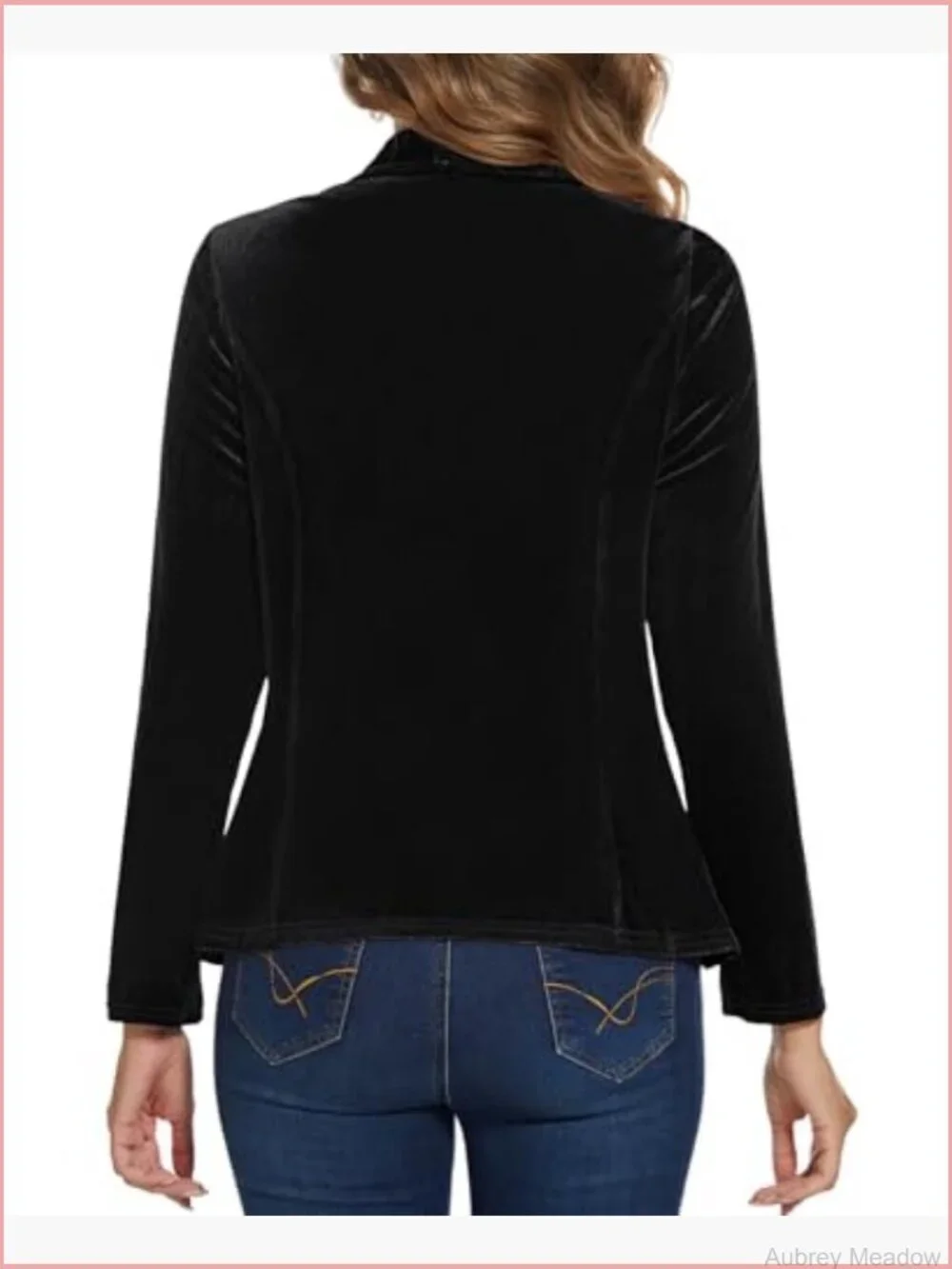 Velvet Open Front Blazer Shawl Lapel Ruffle Hem Long Sleeve Work Coat